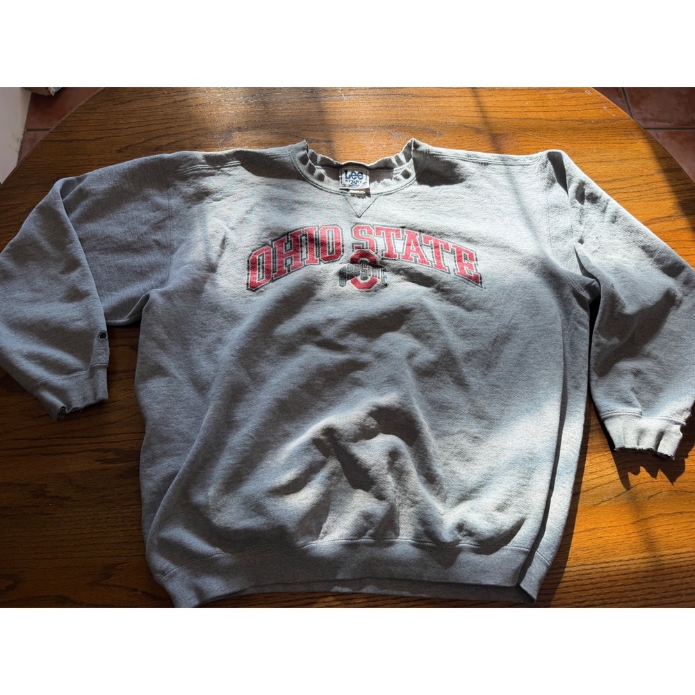 Vintage Lee Sport Ohio State Buckeyes Sweatshirt Gray XL Made in USA Distressed